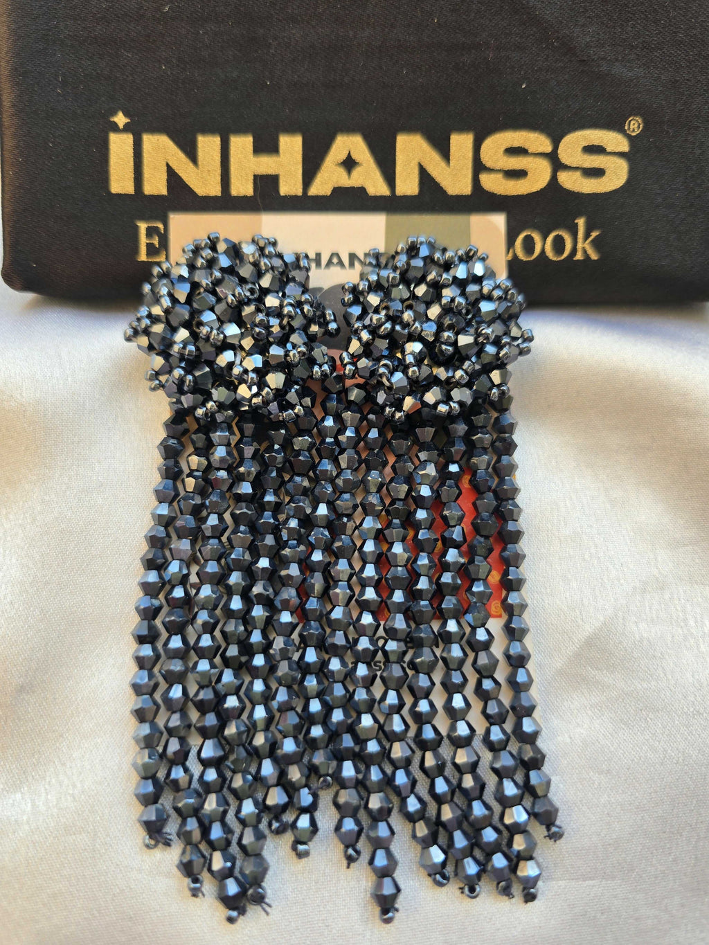 Inhanns Handmade Crystal Waterfall Earrings - Long - Navy Blue | Grab2Buy
