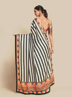 Partywear Designer Black & White Bright Moss Fancy Saree - Durga | Grab2Buy