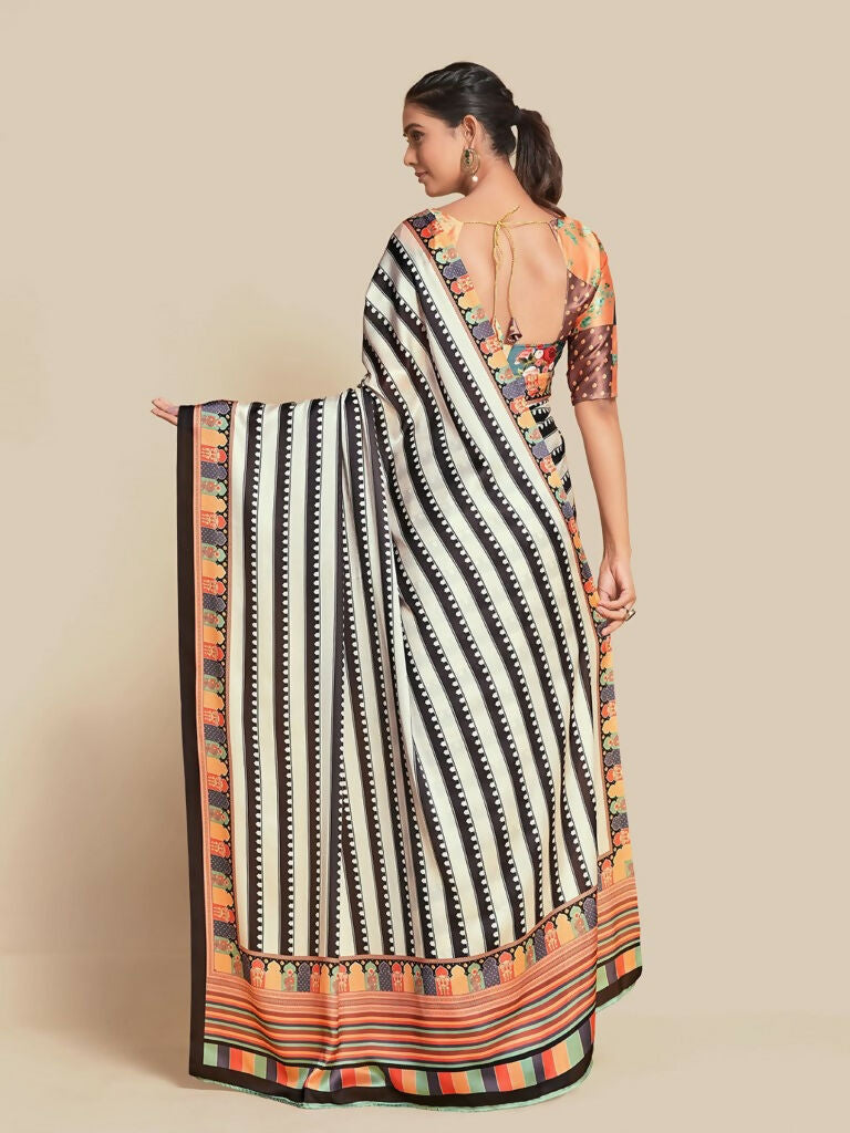 Partywear Designer Black & White Bright Moss Fancy Saree - Durga | Grab2Buy