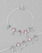 VOJ Set of 2 Silver Plated Designer Multi Color Anklet | Grab2Buy