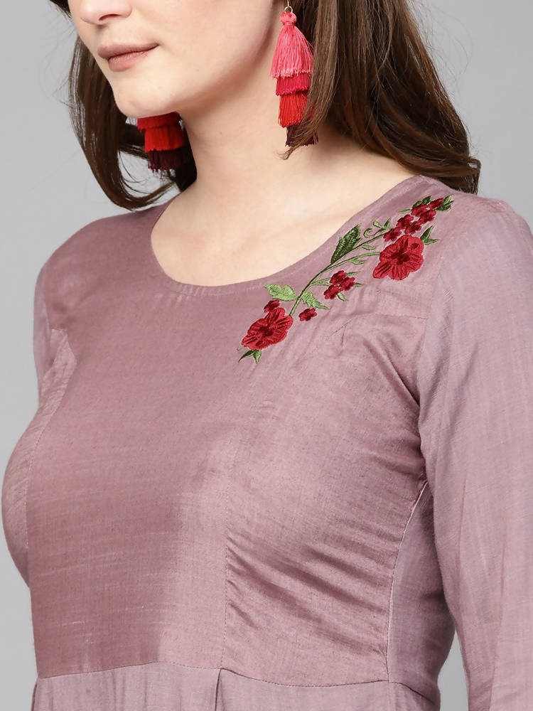 Yufta Women Mauve & Black Embroidered Kurta with Palazzo | Grab2Buy