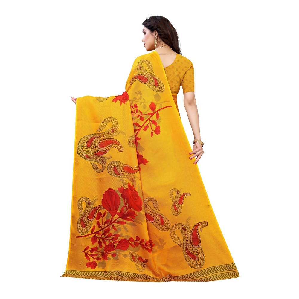 Vamika Printed Jute Silk Yellow Saree (Leo Yellow) | Grab2Buy