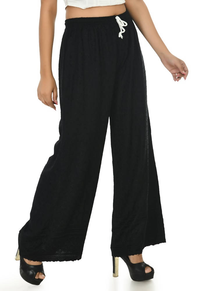 Mominos Fashion Moeza Reyon Cotton Black Chikan Work Palazzo | Grab2Buy