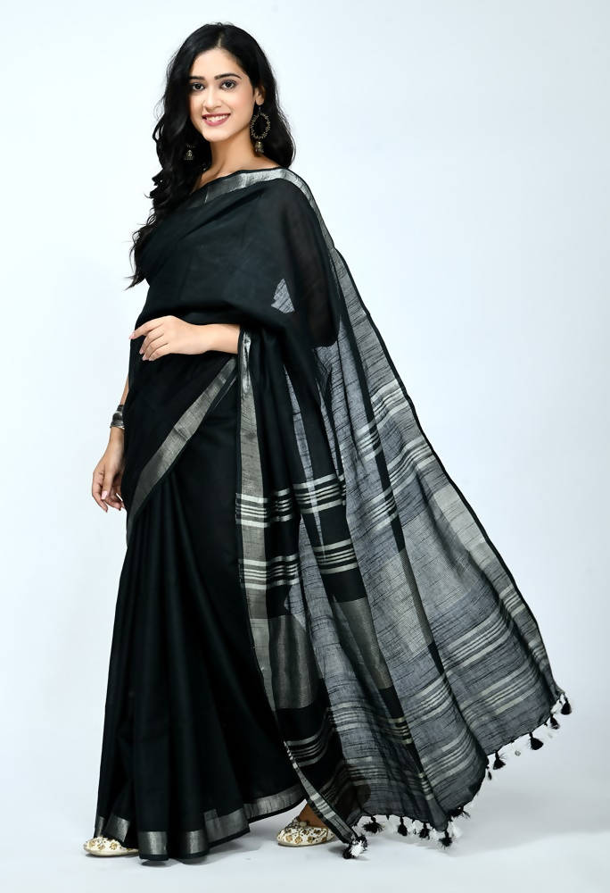 Mominos Fashion Moeza Bhagalpuri Handloom Silk Black Saree | Grab2Buy