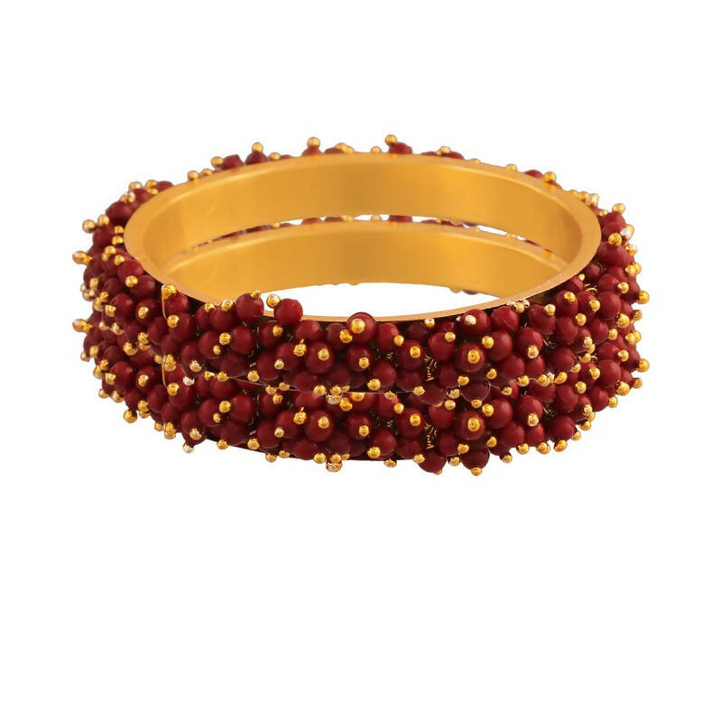 Mominos Fashion Joharkamal Gold-Polished Maroon Beads Work Bangles | Grab2Buy