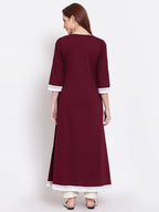 Myshka Women's Burgandy Printed Cotton Full Sleeve V Neck Casual Kurta Dupatta Set | Grab2Buy
