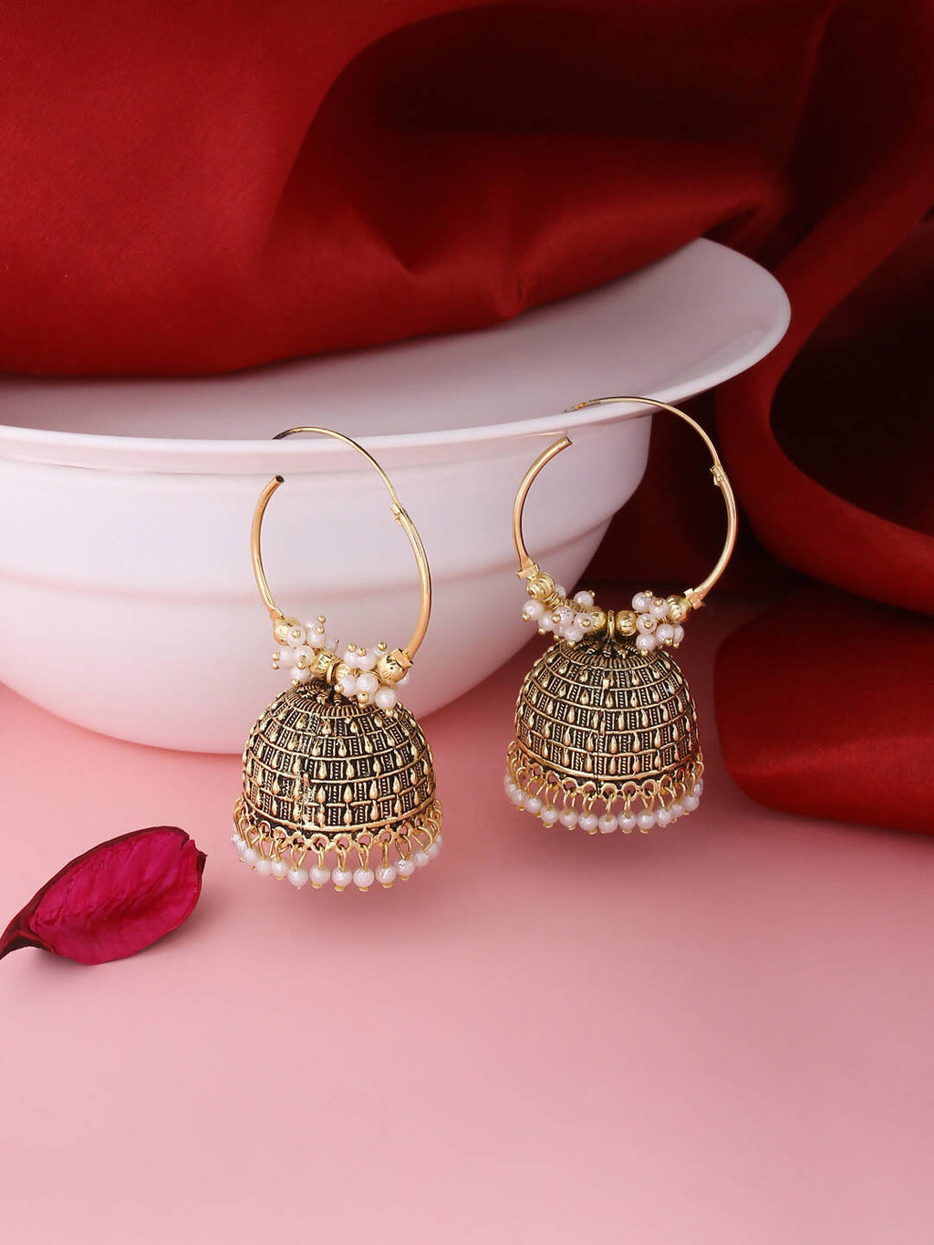NVR Women Gold Toned Contemporary Jhumkas Earrings | Grab2Buy