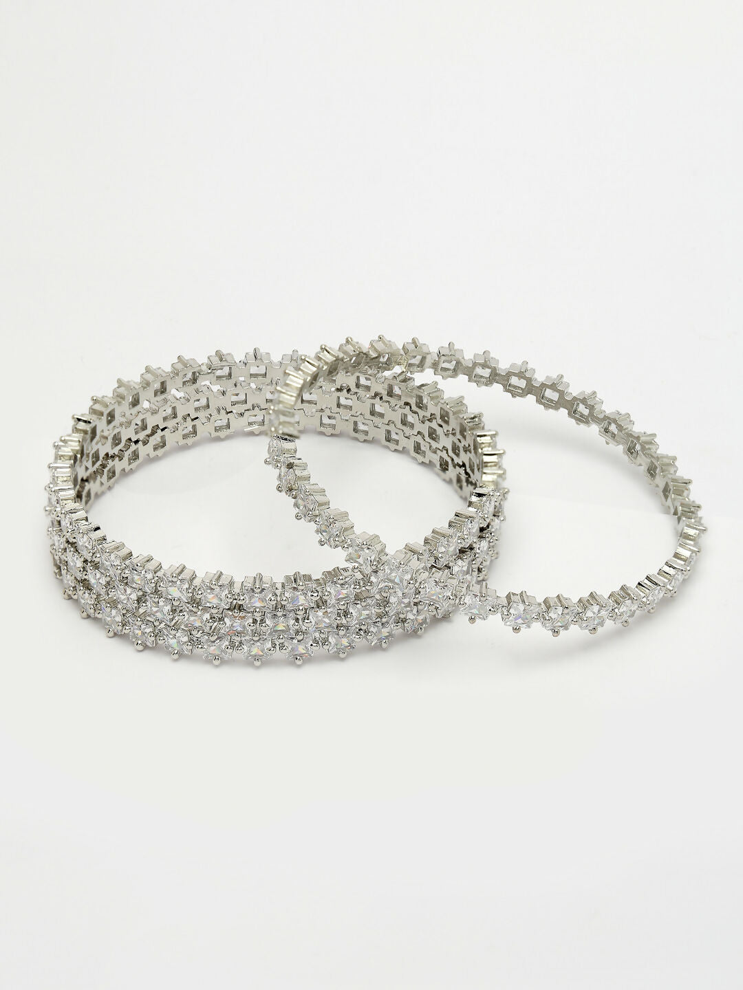 NVR Women's Set of 4 Silver-Plated CZ Stone-Studded Handcrafted Bangles | Grab2Buy