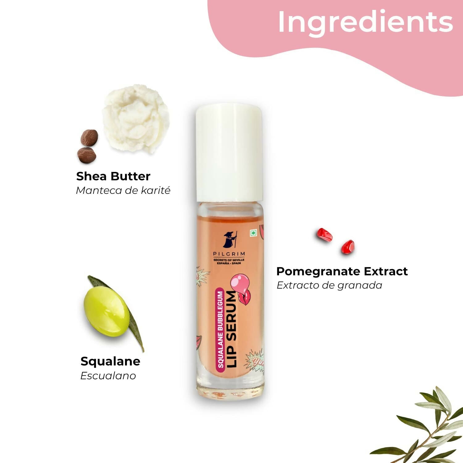 Pilgrim Spanish Lip Serum (Bubblegum) with Roll-on For Visibly Plump Lips, Hydrating Lip Serum For Dark Lips | Grab2Buy