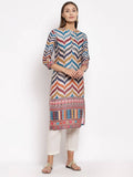 Myshka Women's Multi Silk Printed 3/4 Sleeve Round Neck Casual Kurta | Grab2Buy