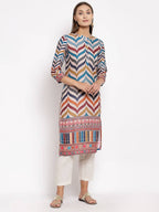 Myshka Women's Multi Silk Printed 3/4 Sleeve Round Neck Casual Kurta | Grab2Buy