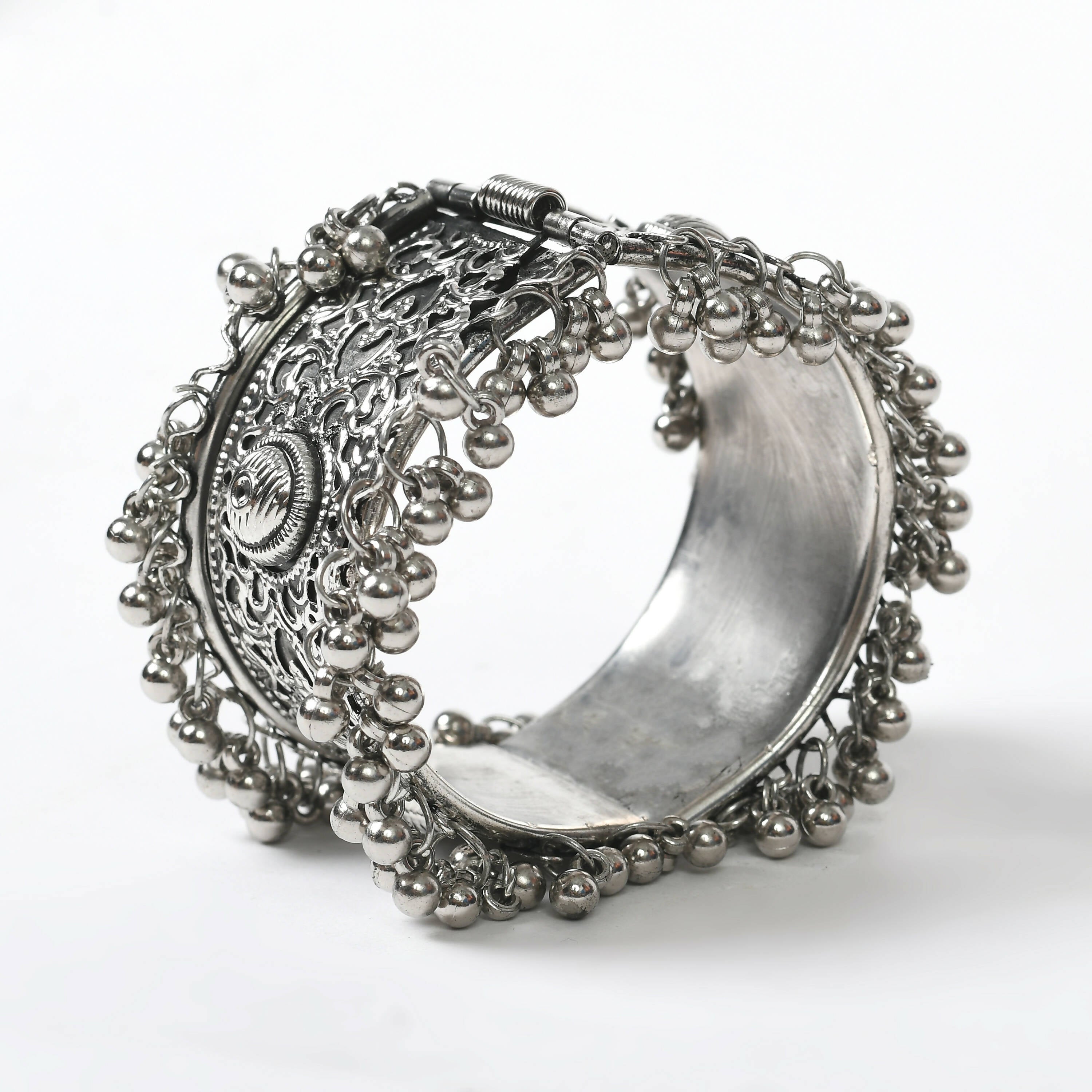 Mominos Fashion Joharkamal Oxidised Silver-Plated Ghungroo Handcraft Bracelet - Design 022 | Grab2Buy
