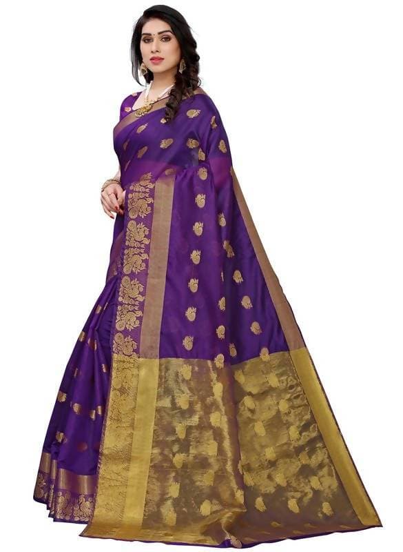 Vamika Banarasi Jacquard Weaving Violet Saree (Shining Violet) | Grab2Buy
