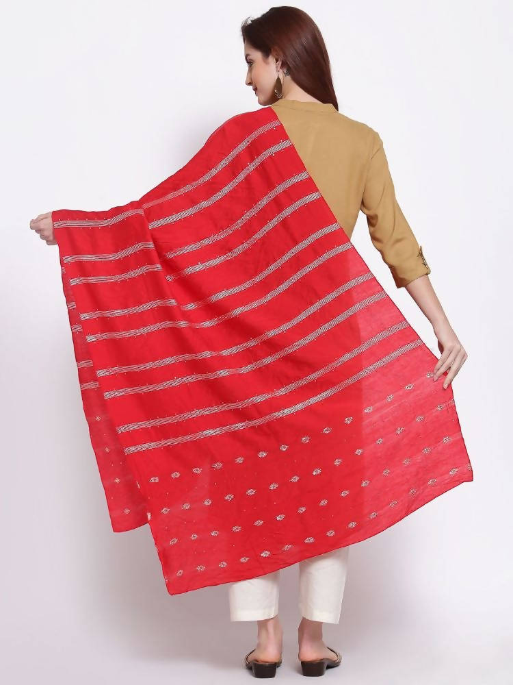 Myshka Women's Red Cotton Silk Printed Casual Dupatta | Grab2Buy