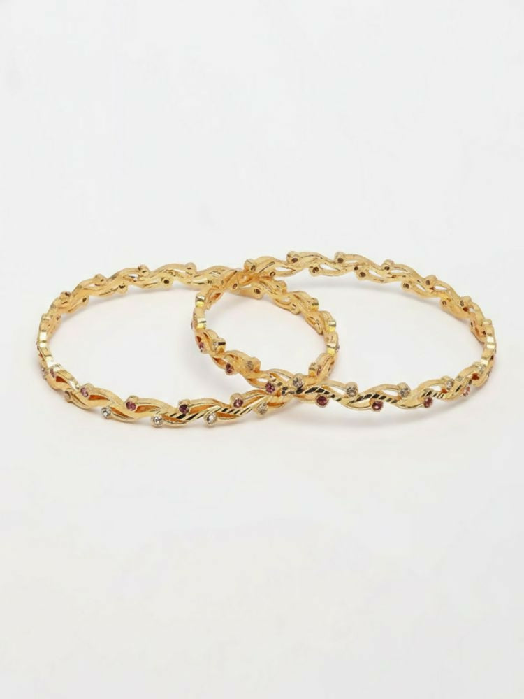 NVR Women Set of 2 Gold Plated CZ Stone Bangle | Grab2Buy