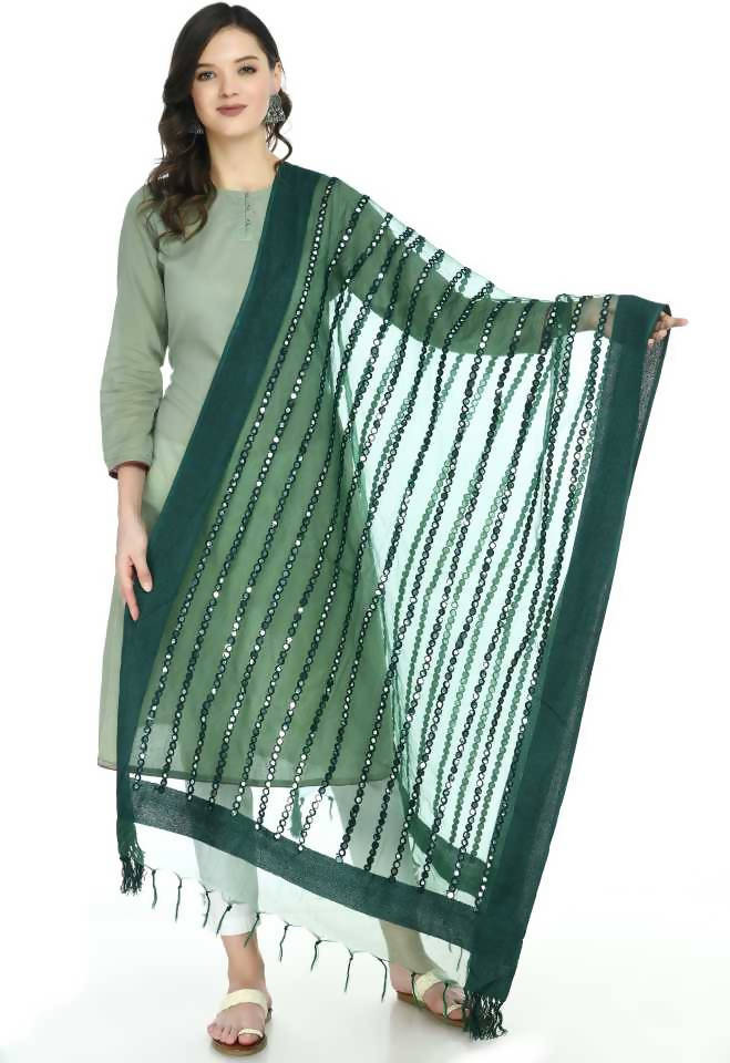 Mominos Fashion Bottle Green Orgenza Mirror Stripe Dupatta | Grab2Buy