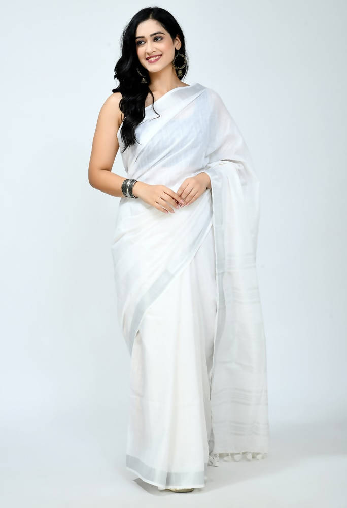 Mominos Fashion Moeza Bhagalpuri Handloom Silk White Saree | Grab2Buy