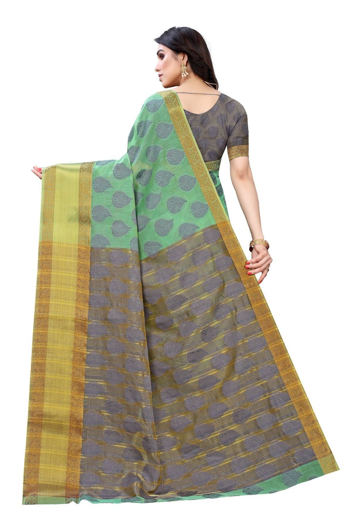 Vamika Green Jari Work Cotton Silk Saree (RIDHIMA GREEN) | Grab2Buy