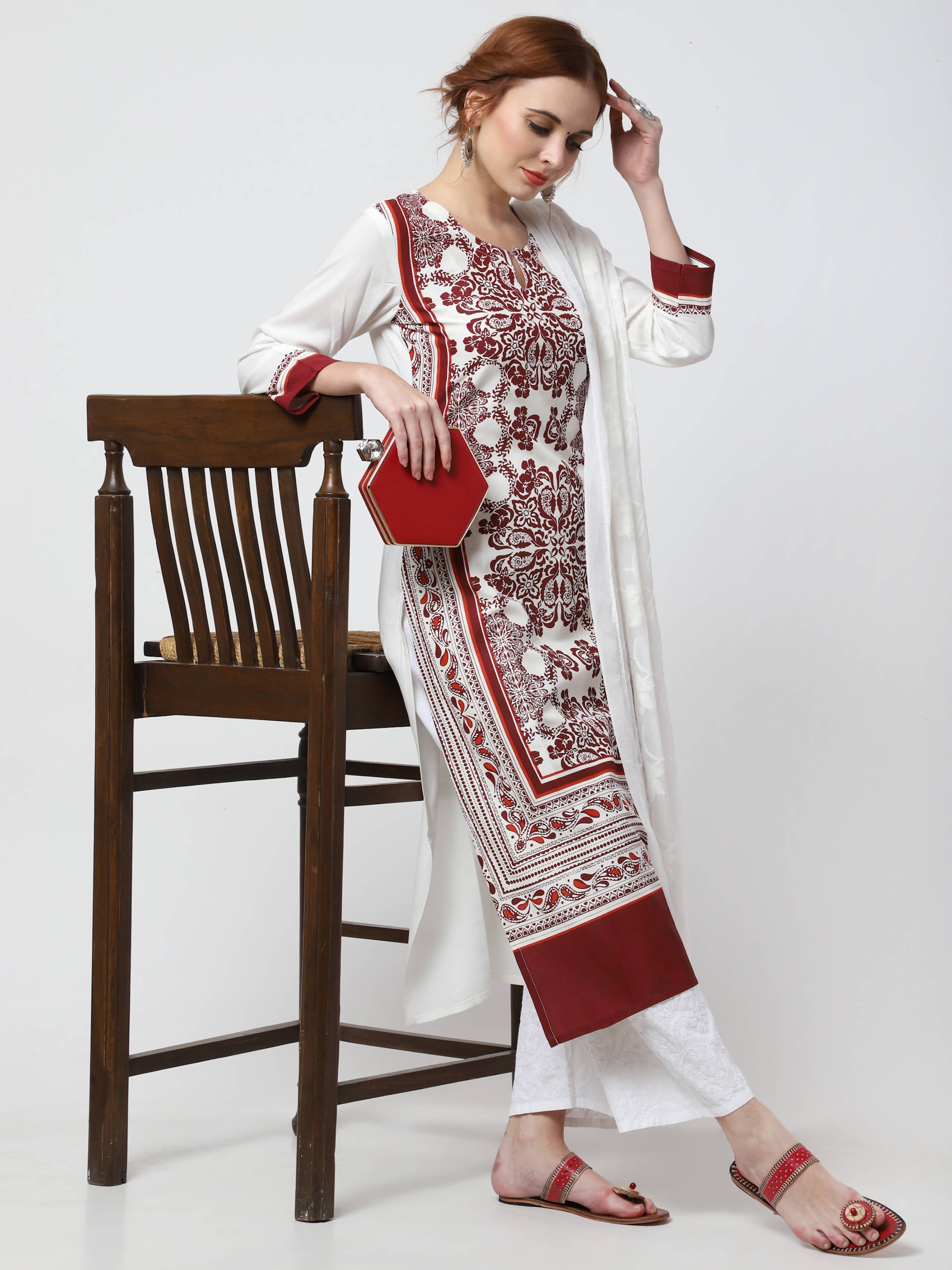 Cheera Kurta With Chikankari Palazzo & Embroidered Dupatta Set (CH092KPD) | Grab2Buy