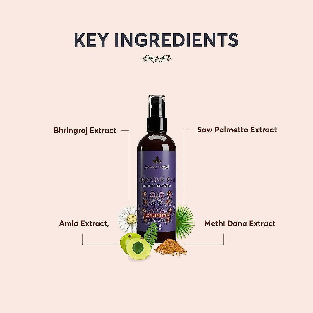 Avimee Herbal Hair Tone Pv 1 Scalp Spray Natural DHT Blocker, With Saw Palmetto, Amla, Methi & Bhringraj Extracts | Grab2Buy