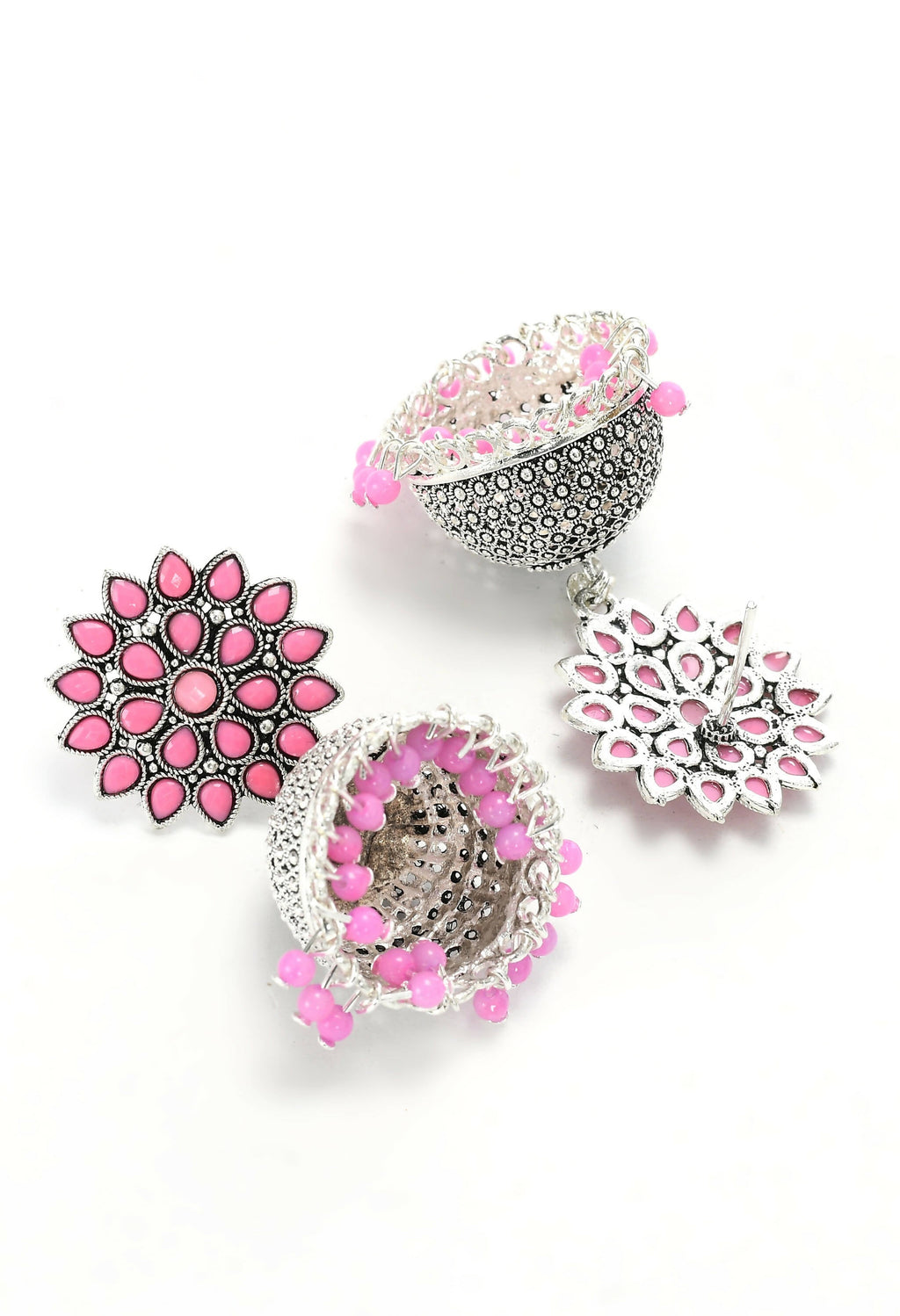Mominos Fashion Joharkamal Kundan work Jhumka with Baby Pink Beads | Grab2Buy