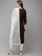 Yufta Women Brown Yoke Design Regular Sequinned Kurta with Palazzo & With Dupatta | Grab2Buy