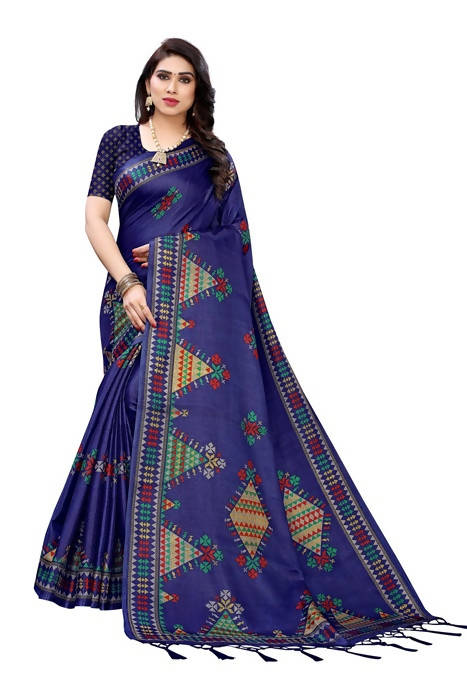 Vamika Navy Kalamkari Print With Jhalar Khadi Silk Saree (KITE NAVY) | Grab2Buy