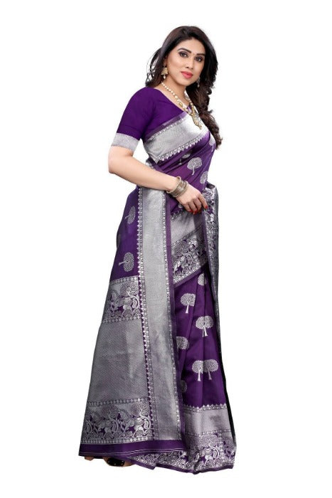 Vamika Banarasi Jacquard Weaving Purple Saree (AMEE PURPLE) | Grab2Buy