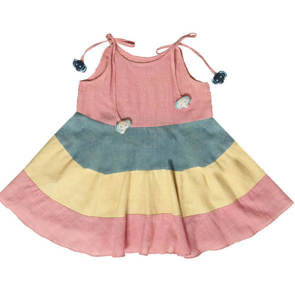 Mhyssa Sleeveless Flared Frock With Tie Ups - Pink | Grab2Buy