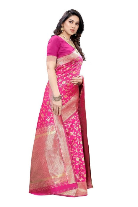 Vamika Banarasi Jacquard Weaving Pink Saree (PARINITI PINK) | Grab2Buy