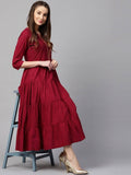 Yufta Women Maroon Embroidered Tiered Anarkali Kurta | Grab2Buy