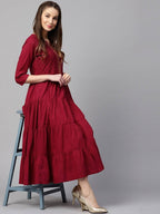 Yufta Women Maroon Embroidered Tiered Anarkali Kurta | Grab2Buy
