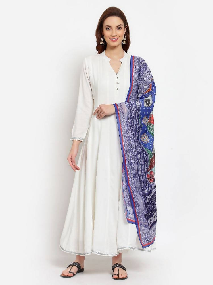 Myshka Women's White Solid Rayon Full Sleeve V Neck Casual Kurta Dupatta Set | Grab2Buy