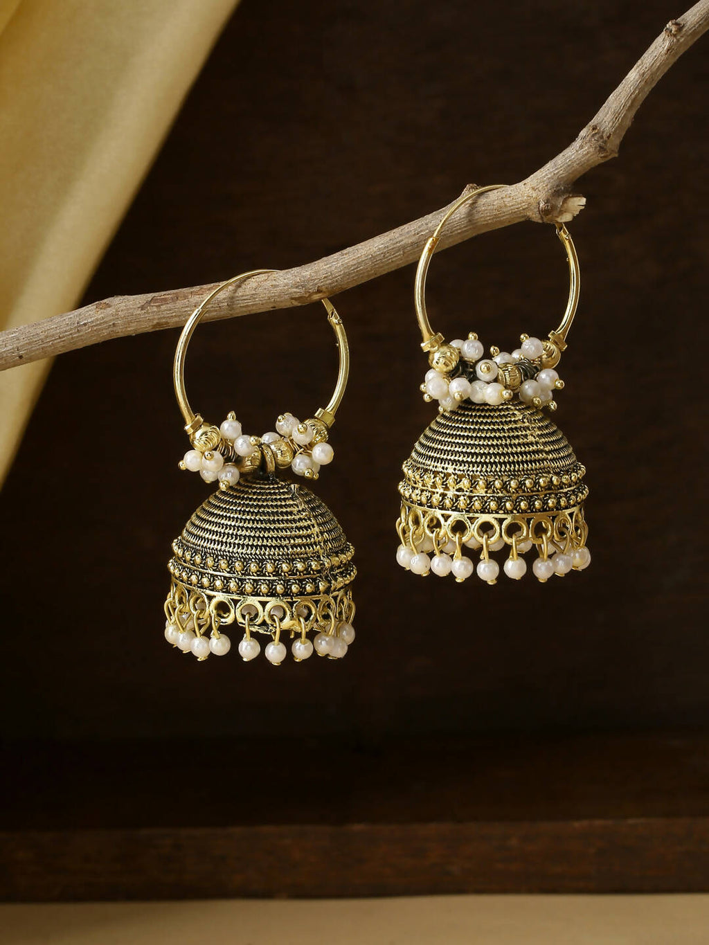 NVR Women Gold Toned Contemporary Jhumkas Earrings | Grab2Buy