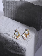Gold-Toned White Kundan Contemporary Gold-Polished Drop Earrings - Ruby Raang | Grab2Buy