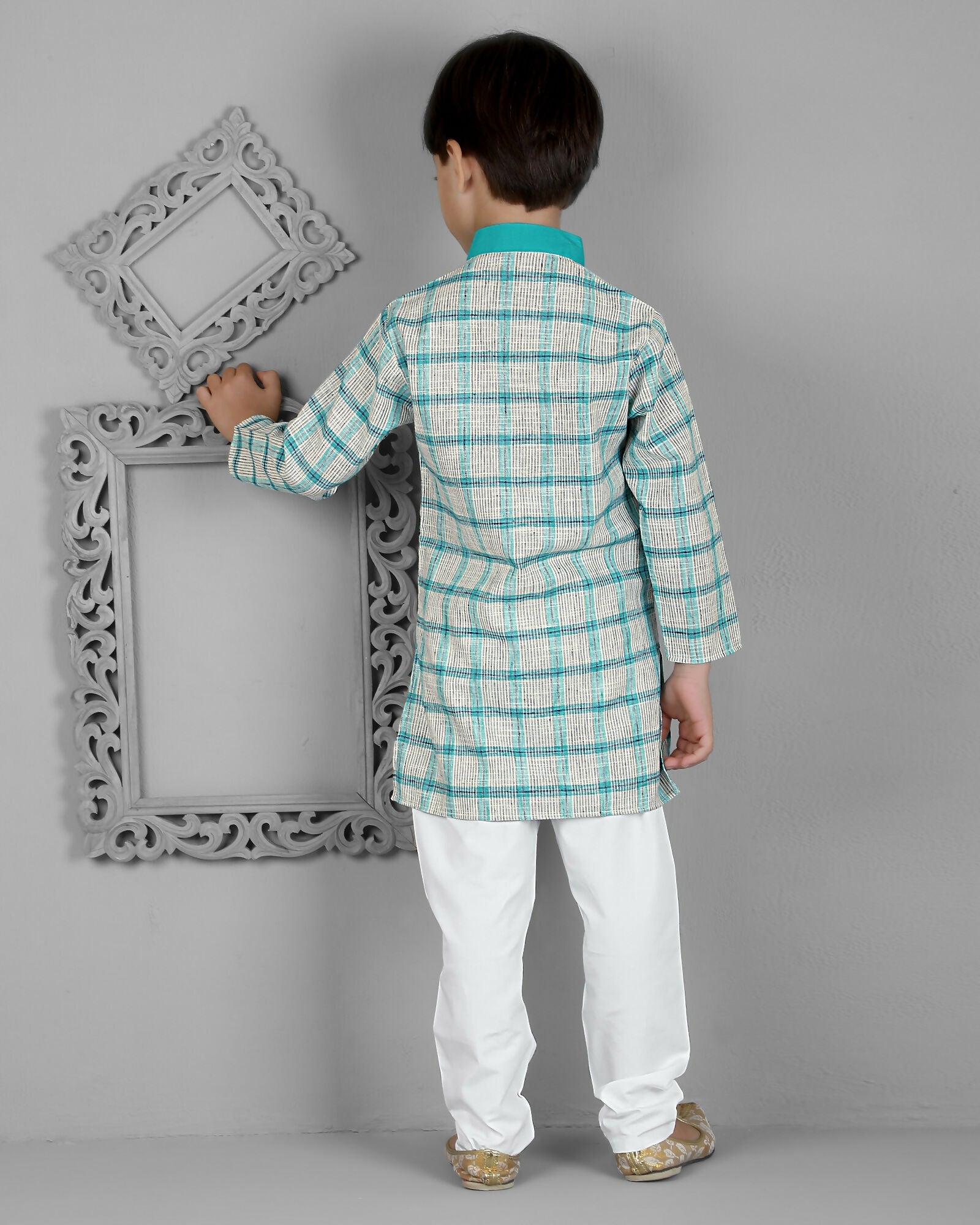 Joban Fashion Kids Island Cotton Full Sleeves Striped Kurta and Pyjama- Teal Blue | Grab2Buy