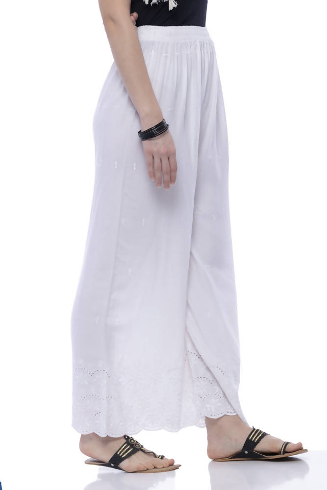 Mominos Fashion Rayon Cotton White Embroidery Chikan Palazzo | Grab2Buy