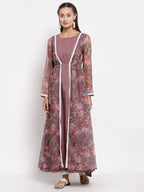 Myshka Women's Multi Organza Printed Full Sleeve Round Neck Casual Maxi Dress | Grab2Buy
