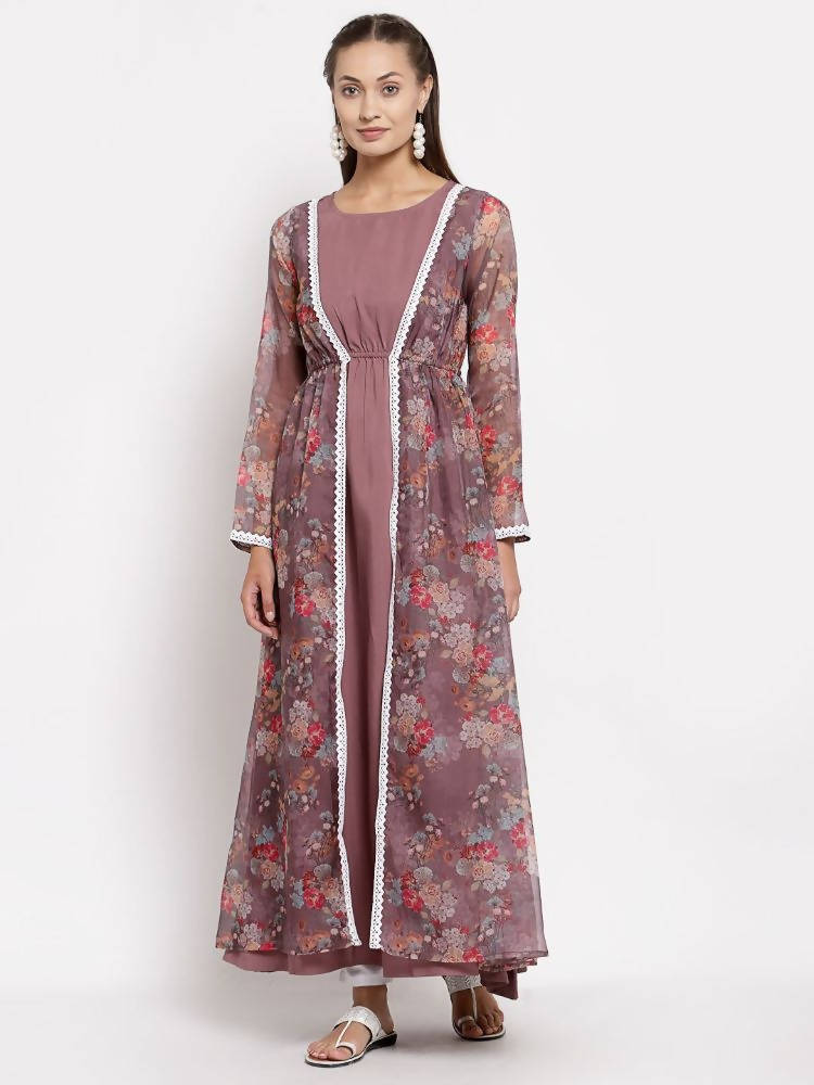 Myshka Women's Multi Organza Printed Full Sleeve Round Neck Casual Maxi Dress | Grab2Buy