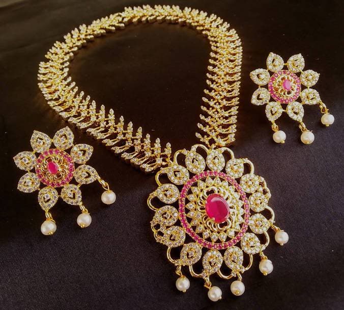 AD Ruby Bridal Traditional Necklace Set | Grab2Buy