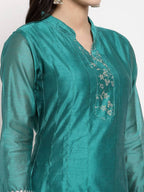 Myshka Women's Green Silk Solid Full Sleeve Mandarin Neck Casual Anarkali Gown | Grab2Buy