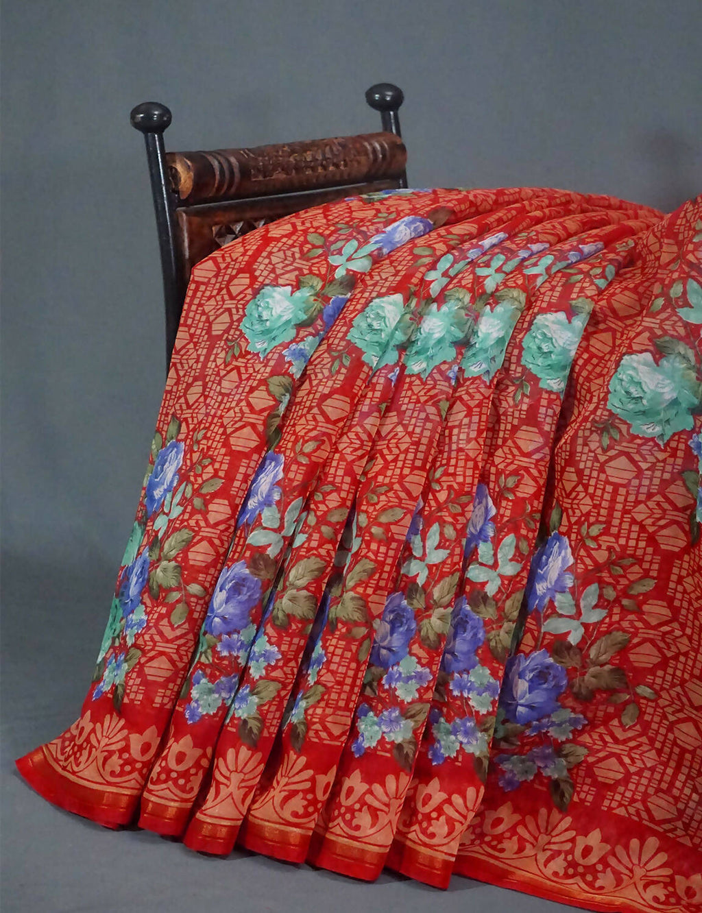 Shades Of Red Floral Design Semi Chanderi Saree By Gayathri Reddy Designer Studio | Grab2Buy