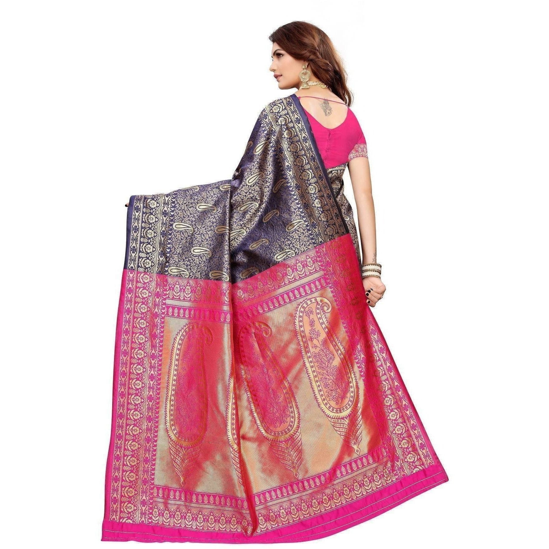 Vamika Banarasi Jaquard Blue Weaving Saree (BANARASI 02) | Grab2Buy