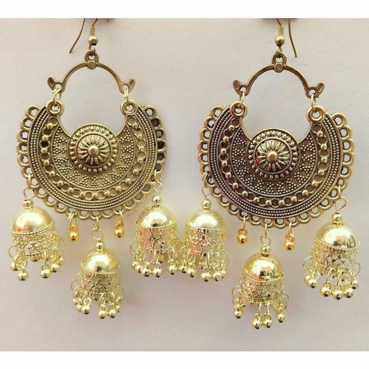 MS Fashion India Gold-Polished Bahubali Chandbali Jhumka Earrings | Grab2Buy