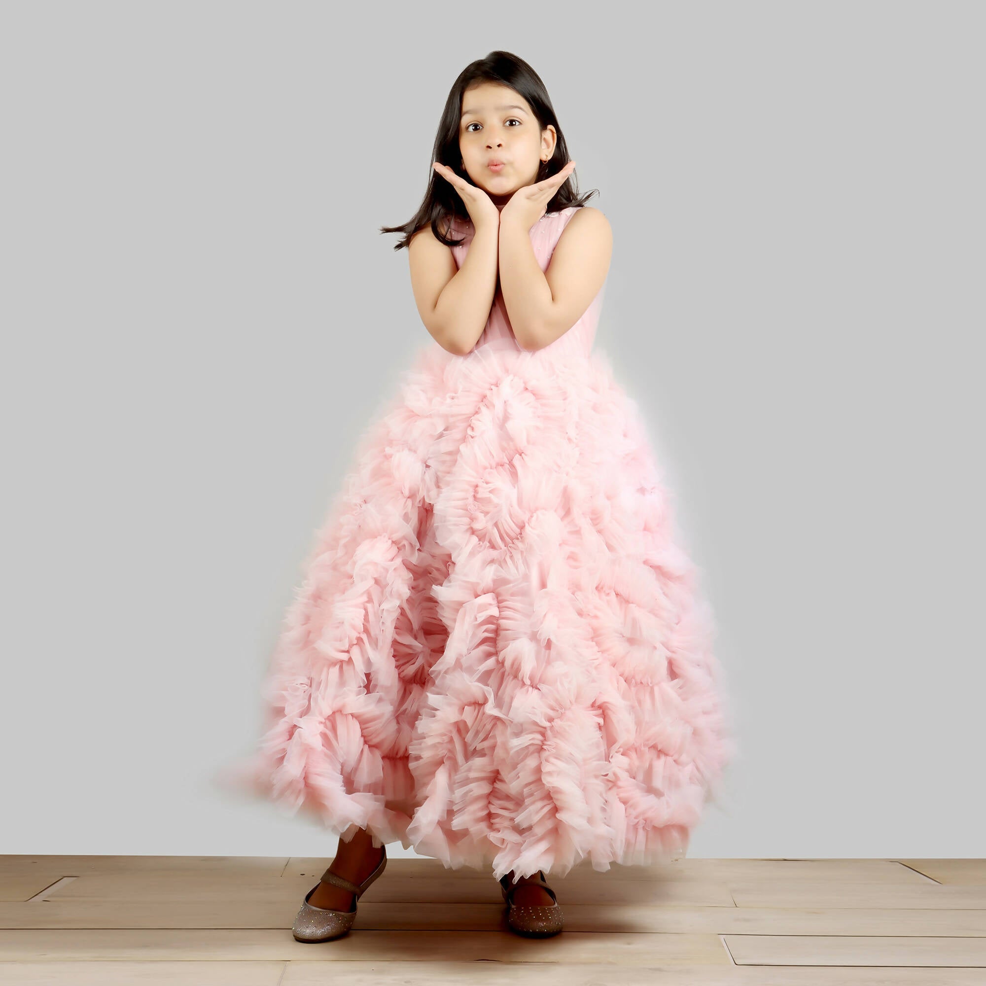 Pink Cow Fashions Old Rose Gown With Frill Ghera | Grab2Buy