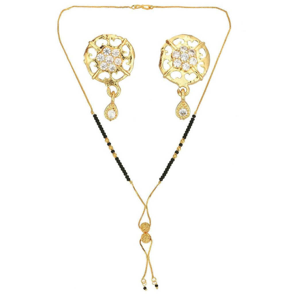 AanyaCentric Gold-Polished Short Mangalsutra Set with Earrings | Grab2Buy