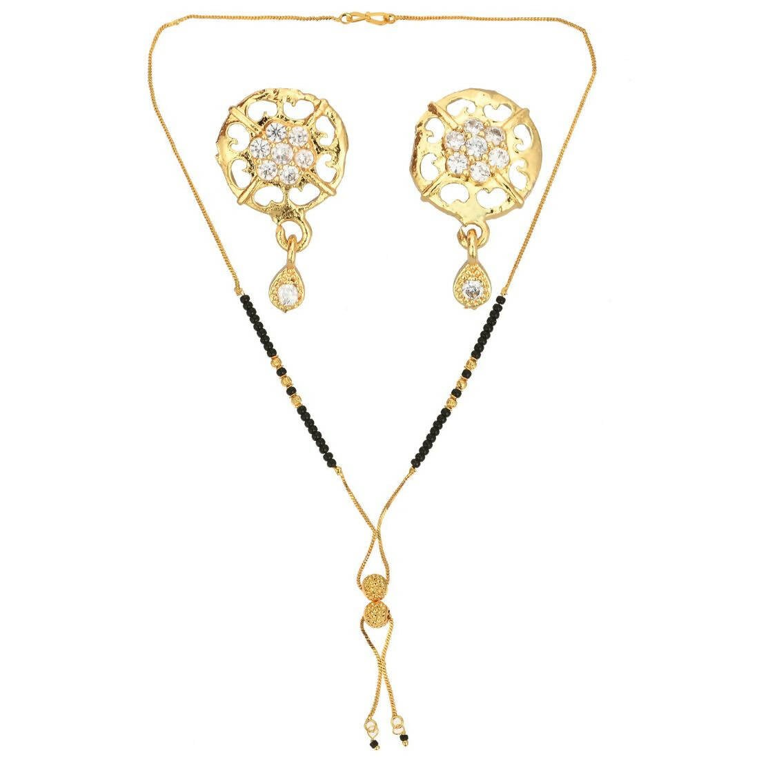 AanyaCentric Gold-Polished Short Mangalsutra Set with Earrings | Grab2Buy