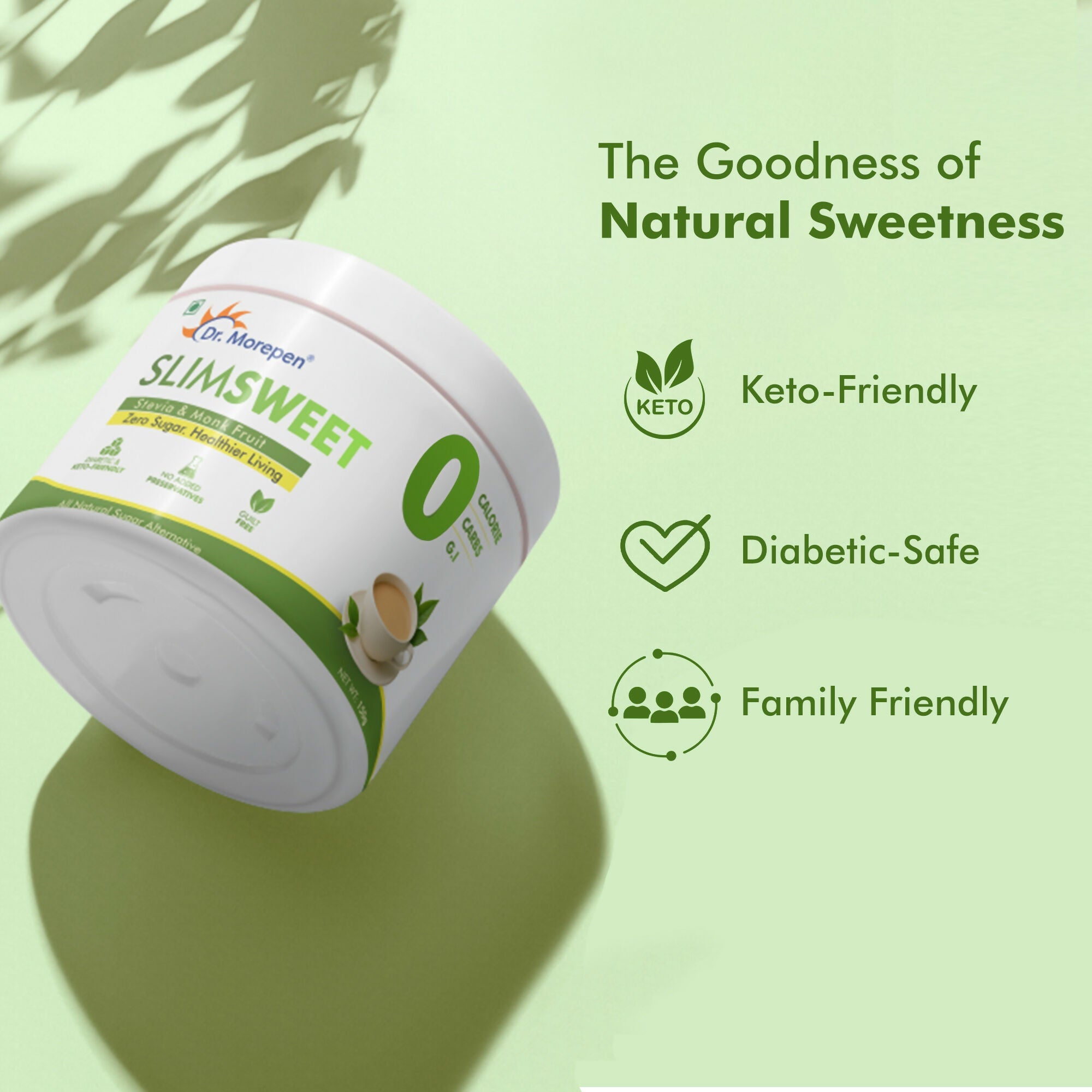 Dr. Morepen Slimsweet Natural Sugar Substitute with Stevia & Monk Fruit | Grab2Buy