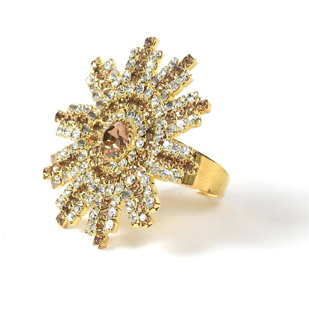 Mominos Fashion Joharkamal Gold-Polished AD Studded Adjustable Finger Ring | Grab2Buy