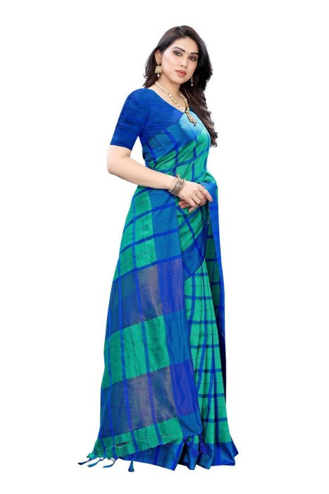 Vamika Blue Cotton Silk Weaving Saree (SATURN BLUE) | Grab2Buy